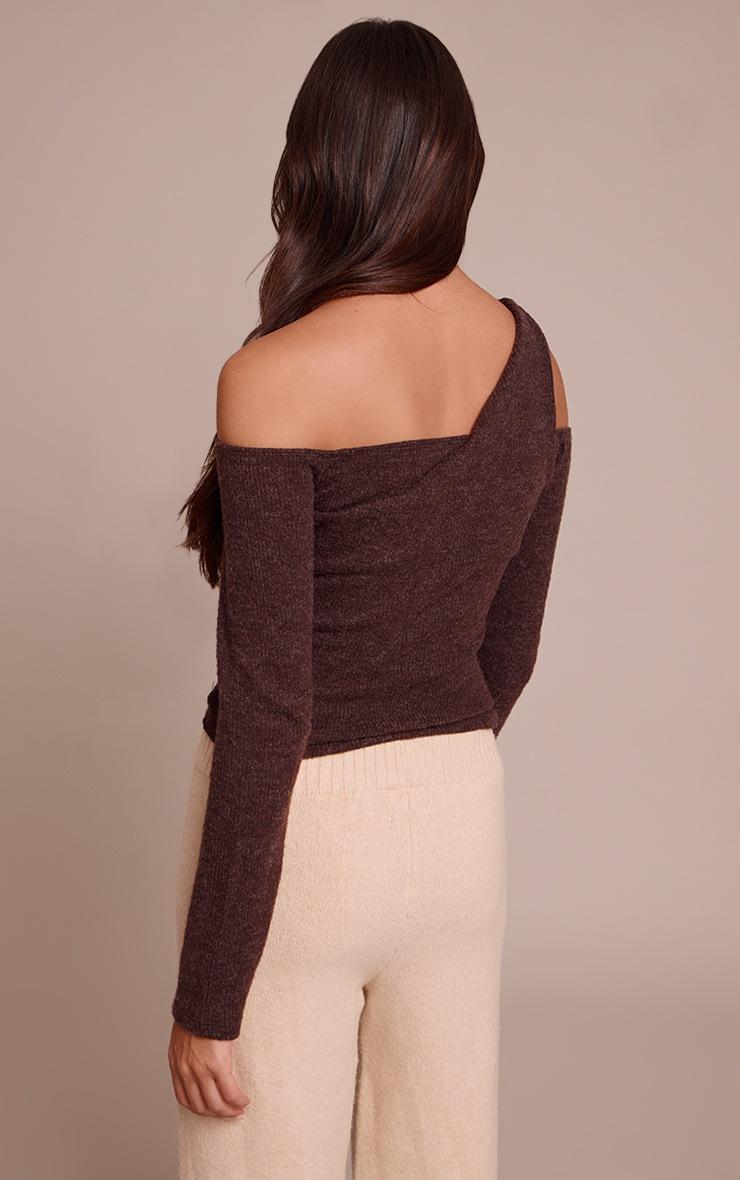 Pretty Little Thing Chocolate Textured Wool Look Twist Overlay Detail Long Sleeve Top