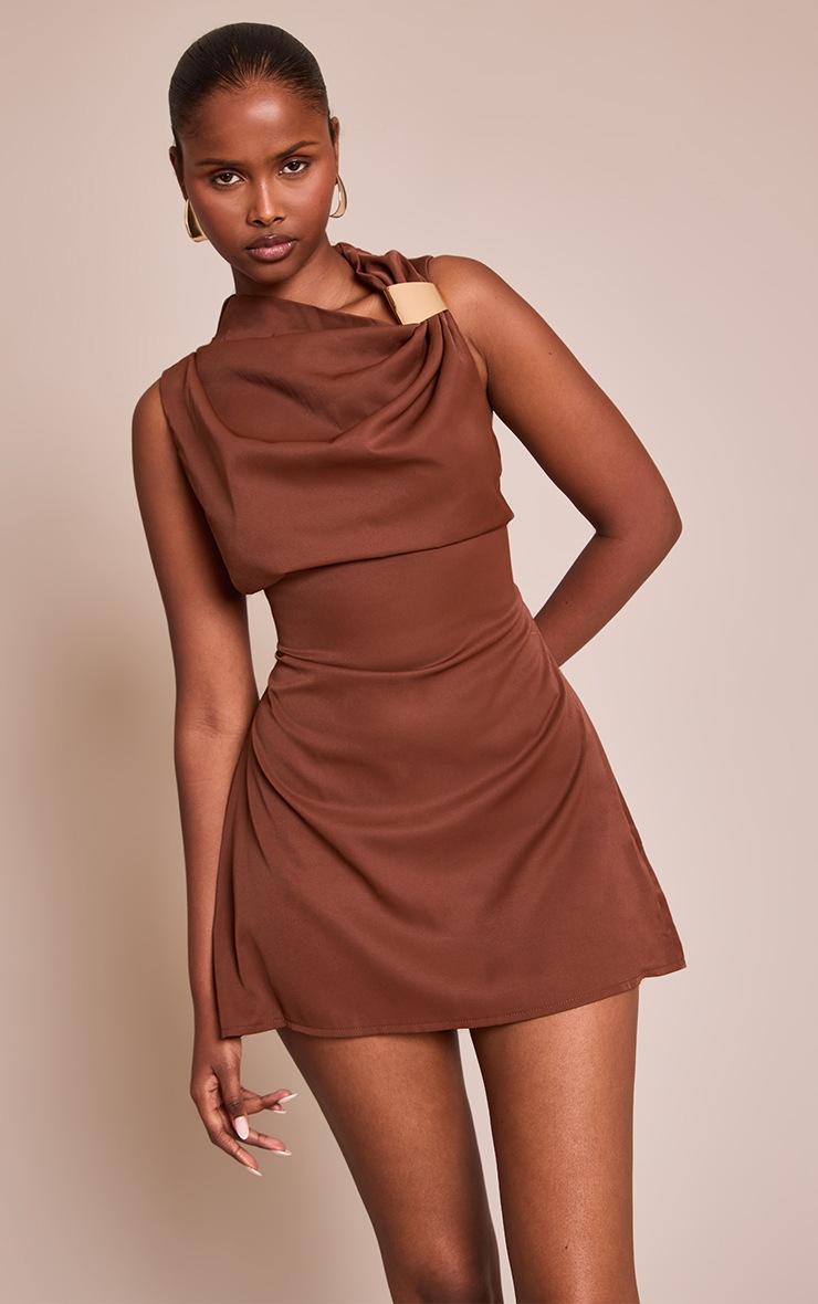 Pretty Little Thing Chocolate Trim Shift Mini Dress