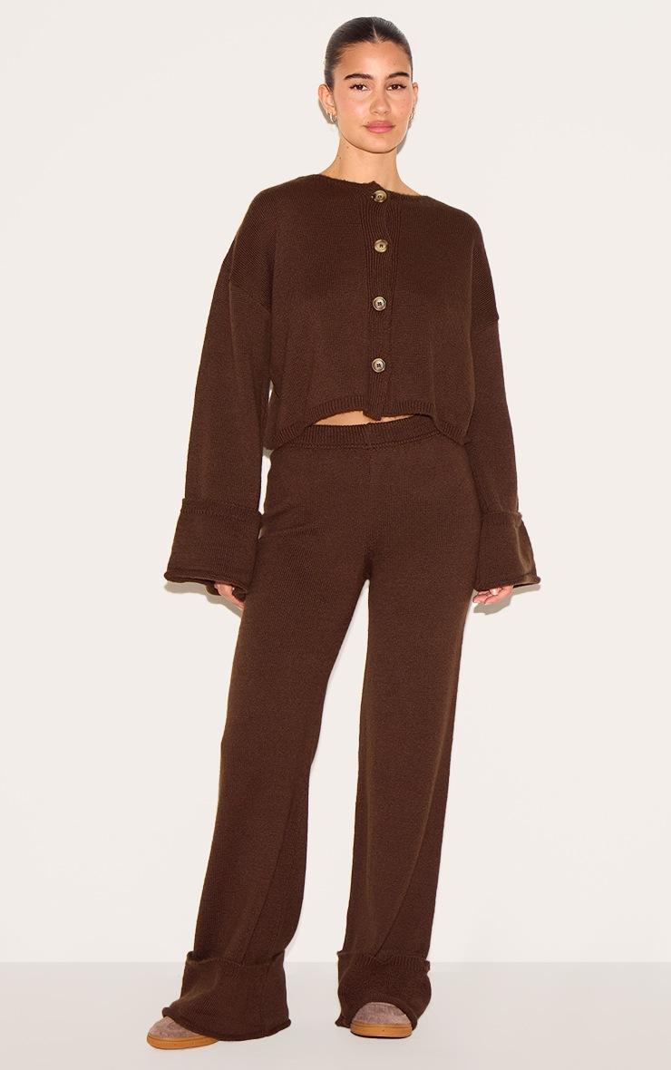Pretty Little Thing Chocolate Turn Up Sleeve Knit Cardigan