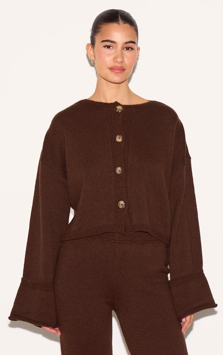 Pretty Little Thing Chocolate Turn Up Sleeve Knit Cardigan
