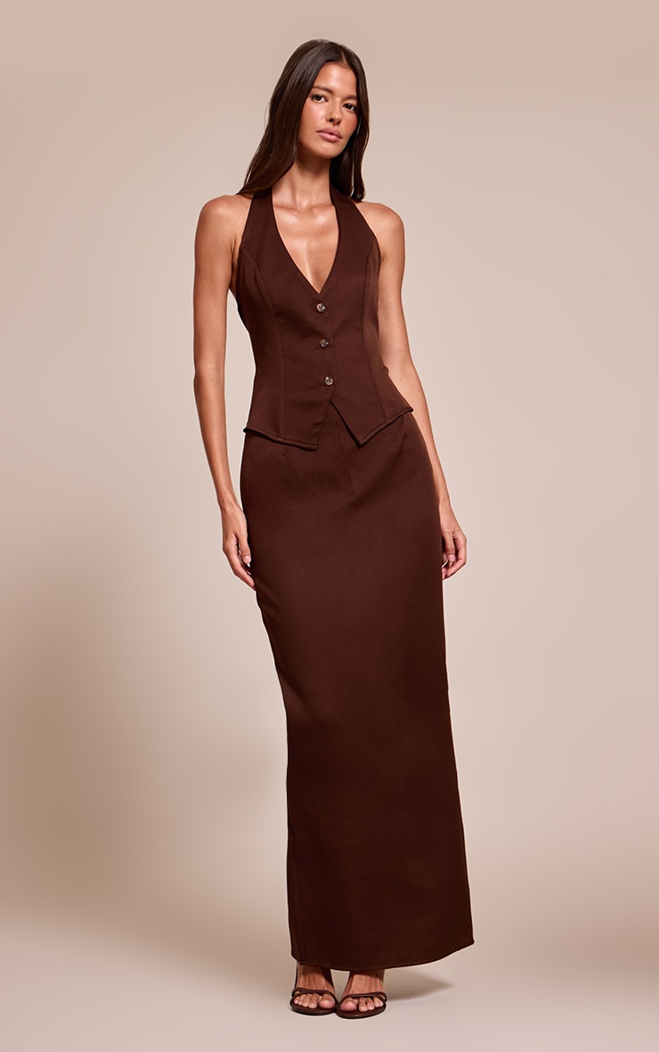 Pretty Little Thing Chocolate Vest Detail Maxi Dress