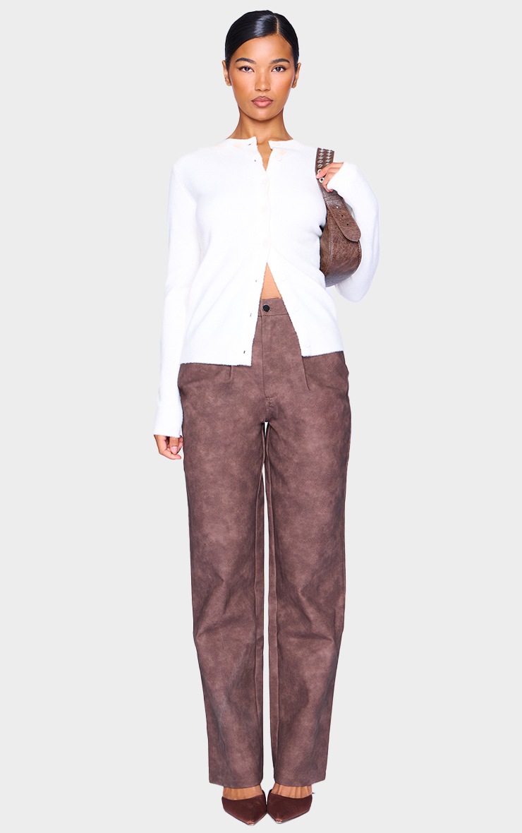 Pretty Little Thing Chocolate Washed Faux Leather Dart Pocket Straight Leg Pants