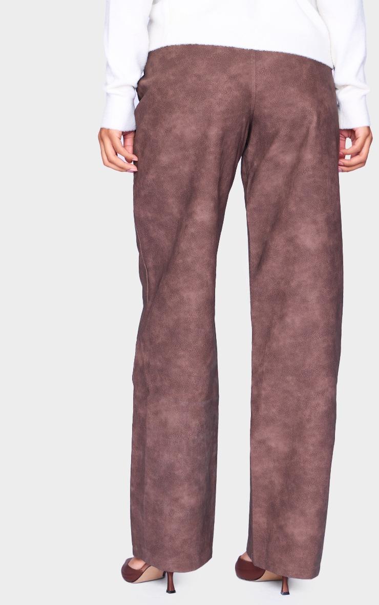 Pretty Little Thing Chocolate Washed Faux Leather Dart Pocket Straight Leg Pants
