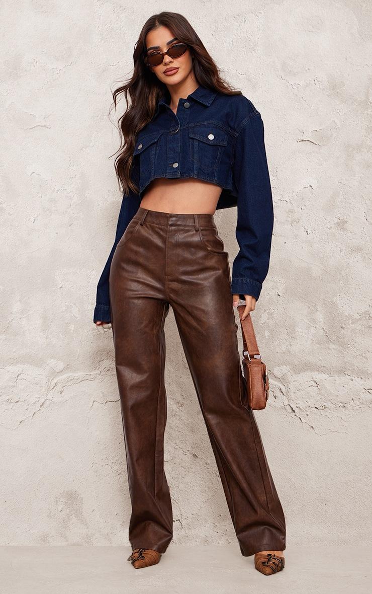 Pretty Little Thing Chocolate Washed Faux Leather Straight Leg Pants