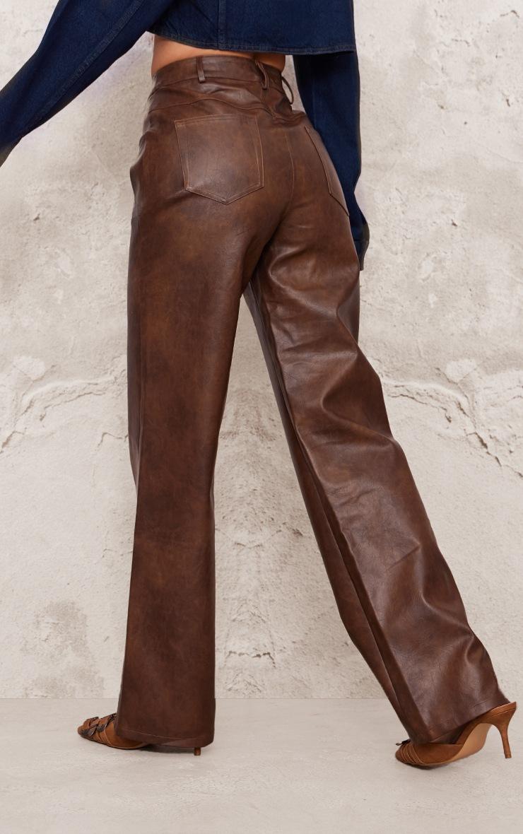 Pretty Little Thing Chocolate Washed Faux Leather Straight Leg Pants