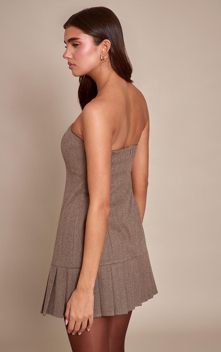 Pretty Little Thing Chocolate Wool Look Bandeau Pleated Skirt Mini Dress