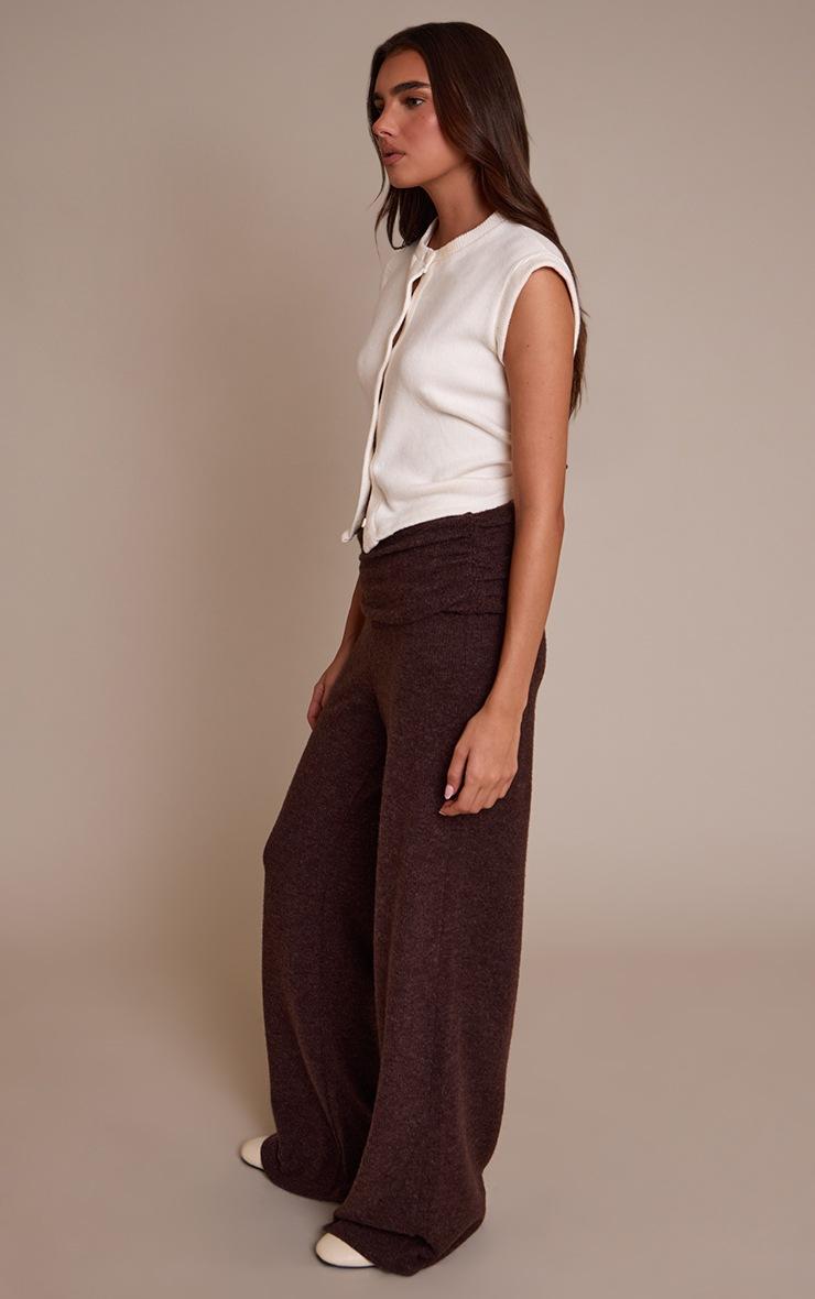 Pretty Little Thing Chocolate Wool Look Fold Over Straight Leg Pants