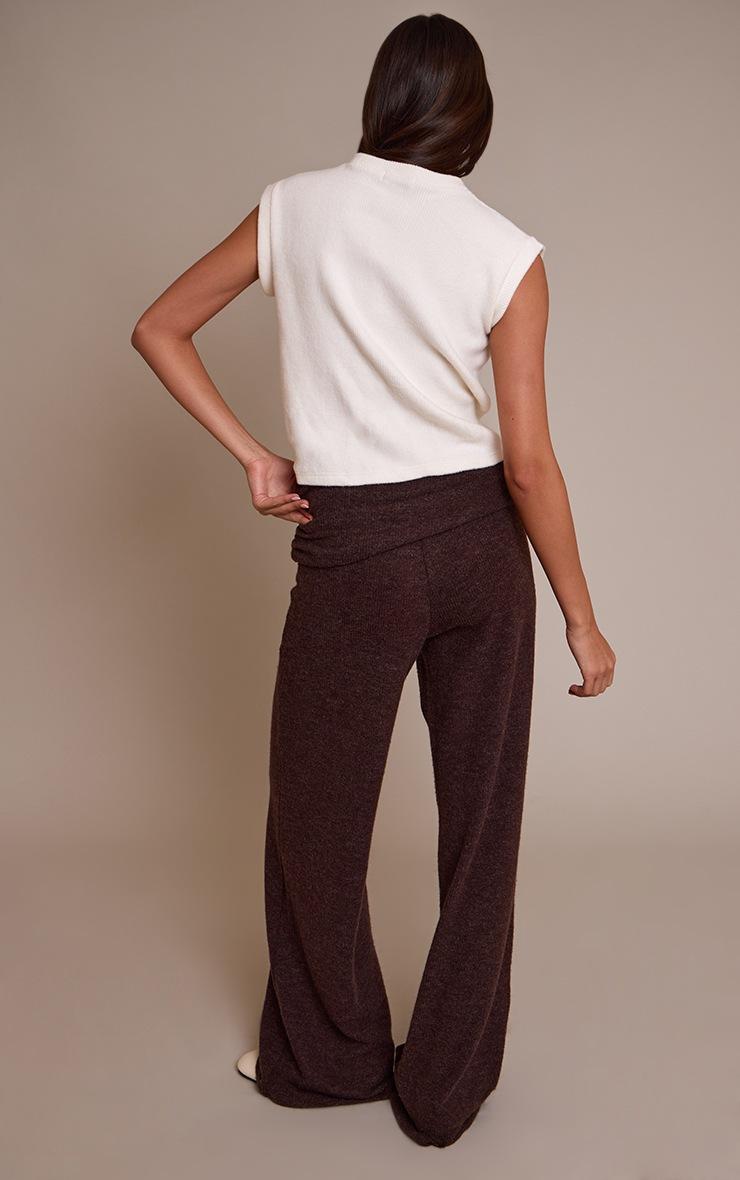 Pretty Little Thing Chocolate Wool Look Fold Over Straight Leg Pants