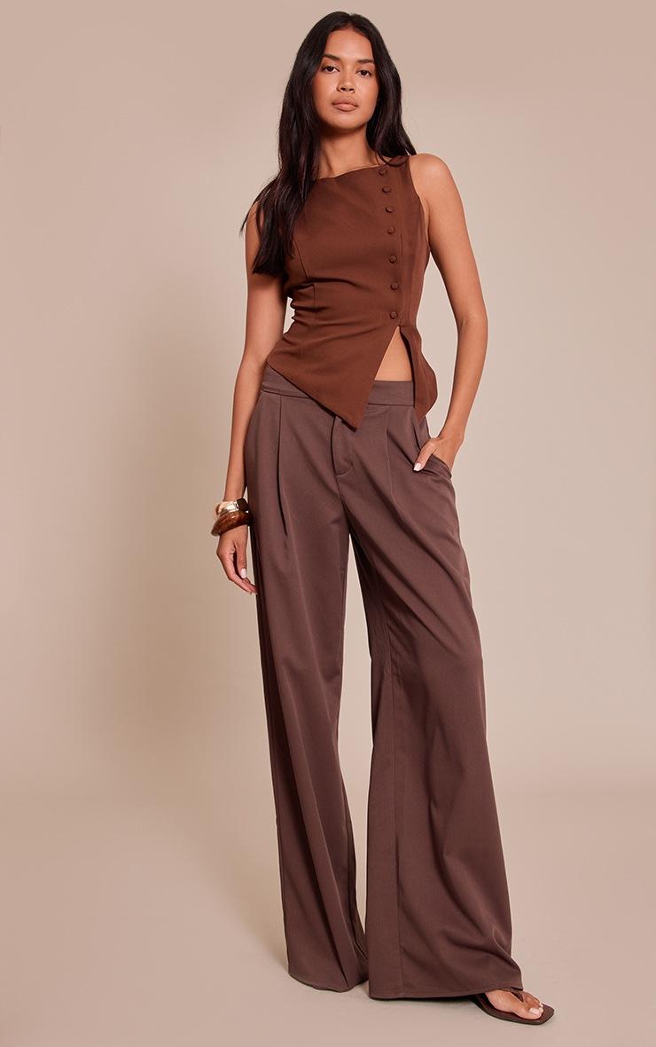 Pretty Little Thing Chocolate Woven Asymmetric Button Detail Vest