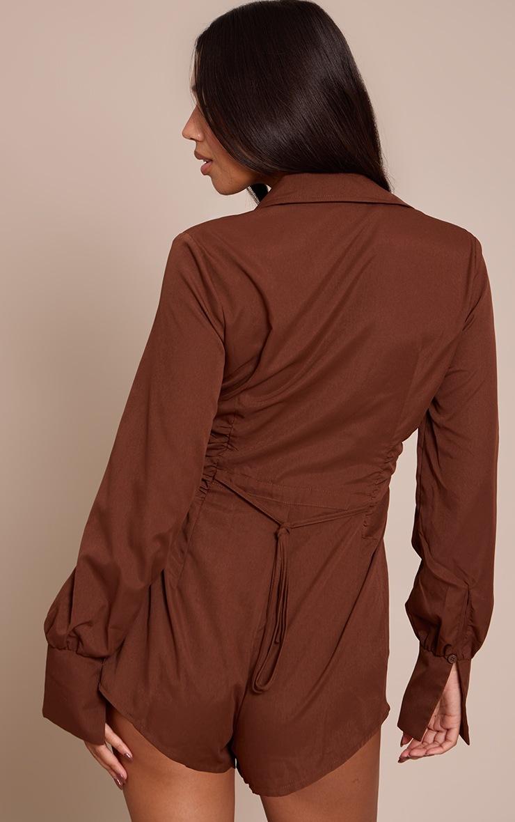 Pretty Little Thing Chocolate Woven Belt Detail Romper
