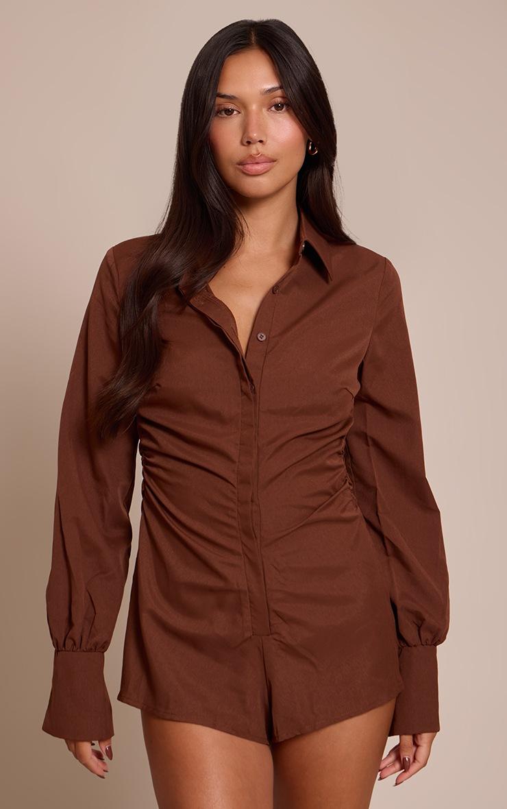 Pretty Little Thing Chocolate Woven Belt Detail Romper