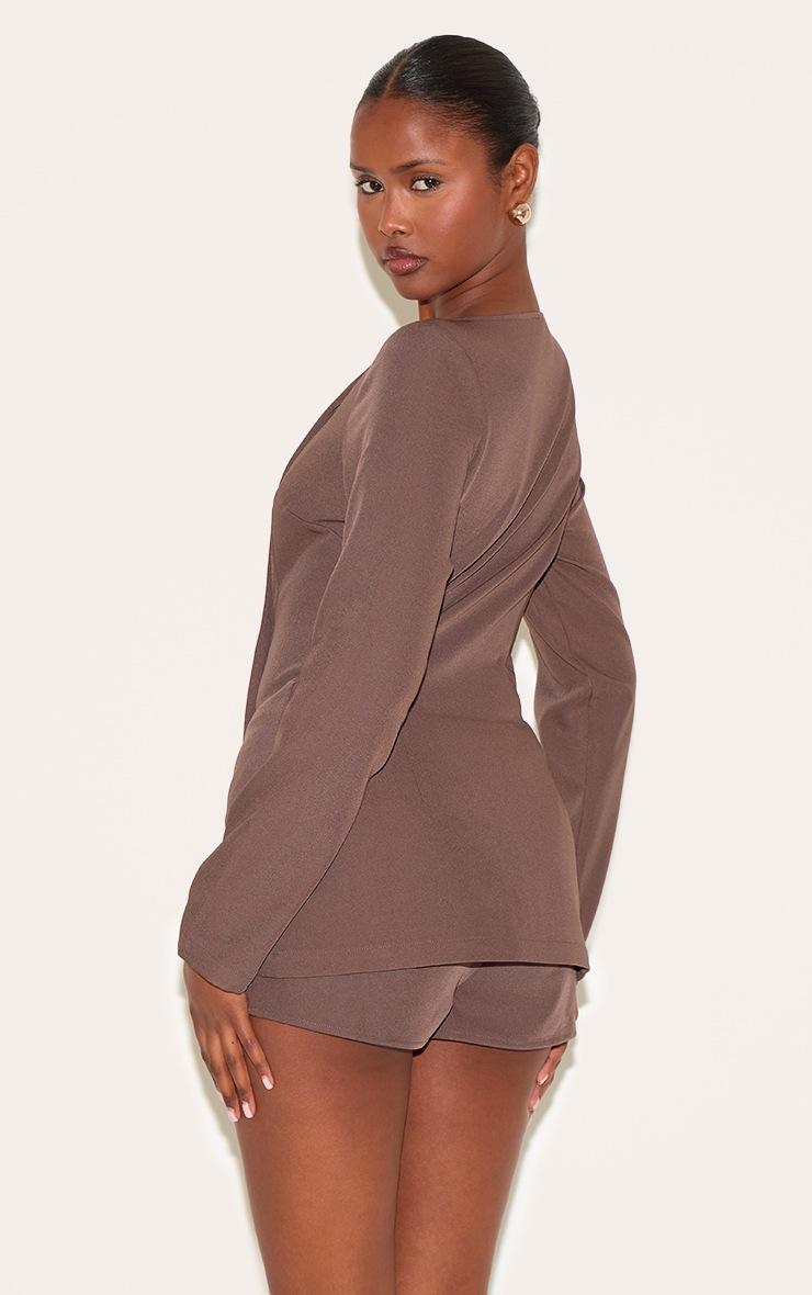 Pretty Little Thing Chocolate Woven Boat Neck Button Tailored Skort Romper