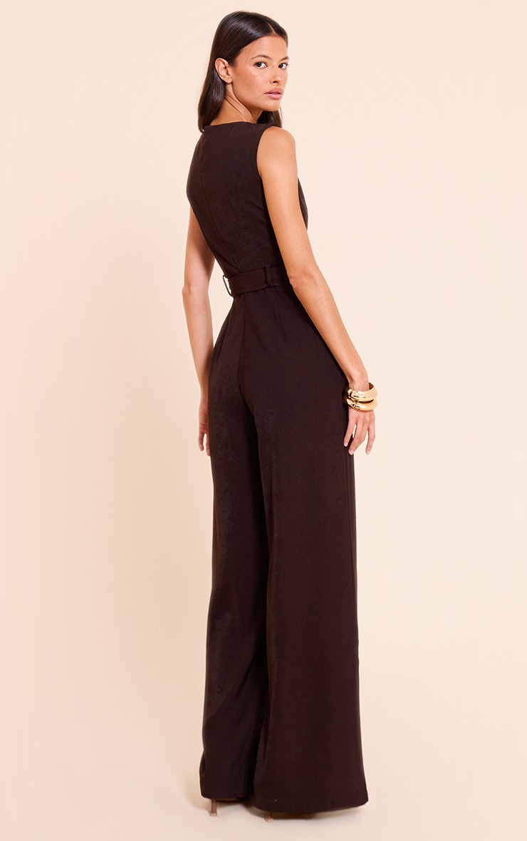 Pretty Little Thing Chocolate Woven Boat Neck Straight Leg Jumpsuit
