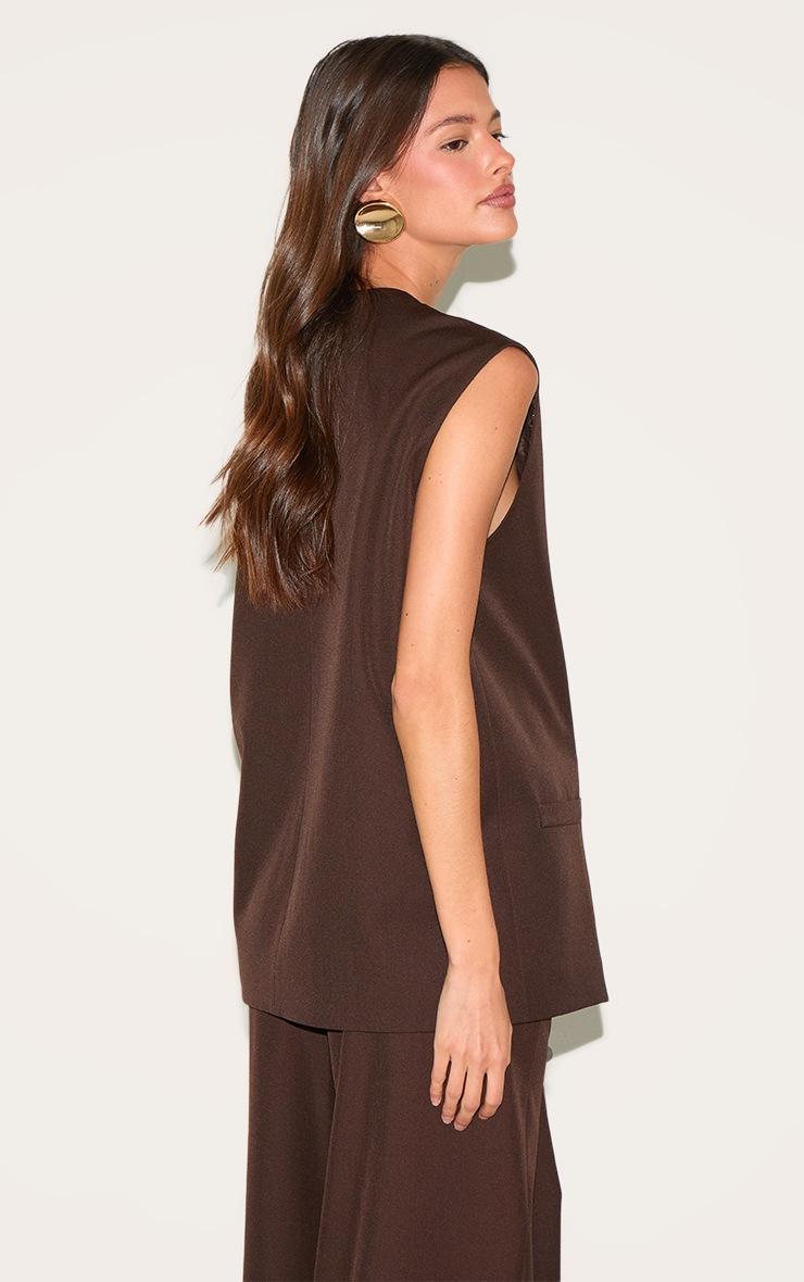 Pretty Little Thing Chocolate Woven Collarless Oversized Shoulder Pad Vest