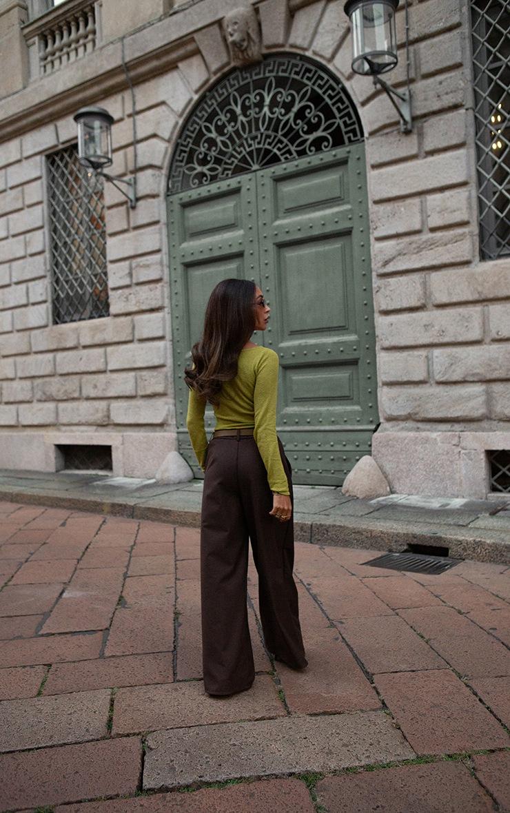 Pretty Little Thing Chocolate Woven Double Pleat Wide Leg Pants