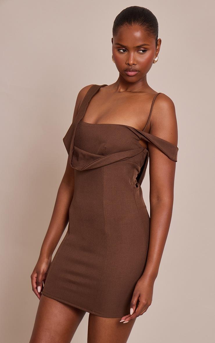 Pretty Little Thing Chocolate Woven Drape Bodycon Mini Dress