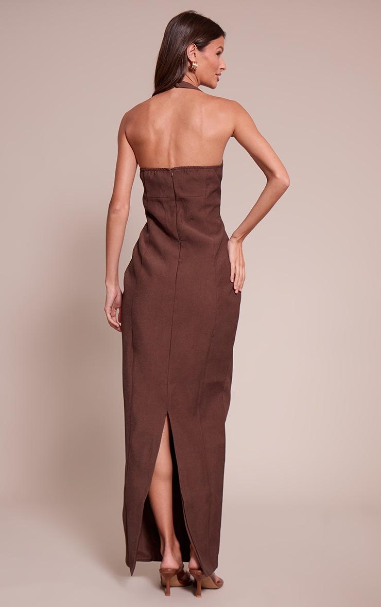 Pretty Little Thing Chocolate Woven Halter Button Maxi Dress