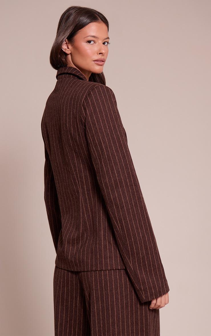 Pretty Little Thing Chocolate Woven Heavy Brushed Pinstripe Cinched Waist Blazer
