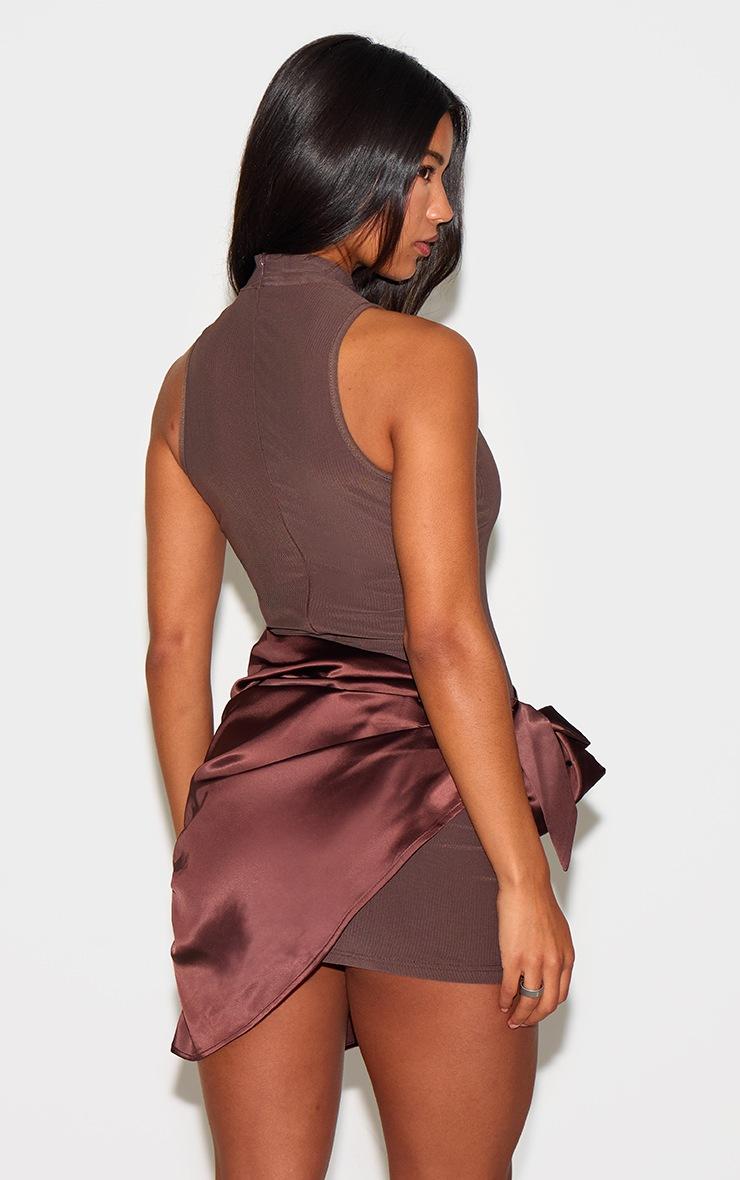 Pretty Little Thing Chocolate Woven High Neck Satin Drape Mini Dress