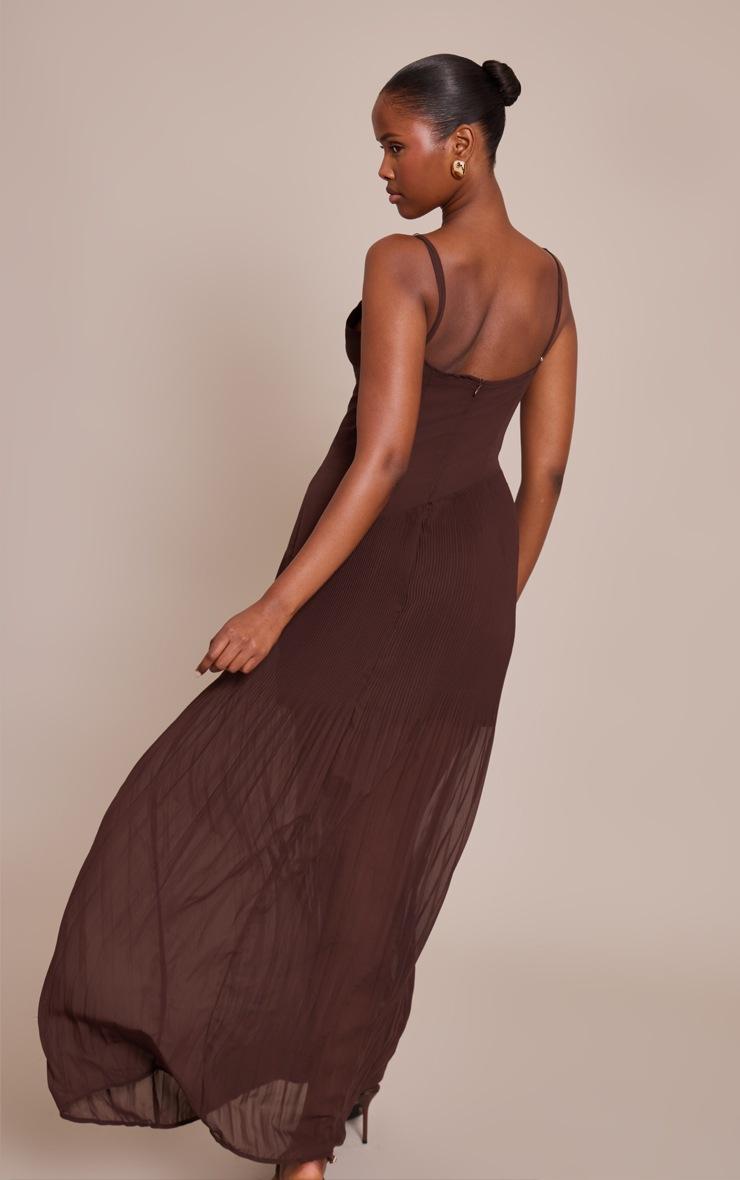 Pretty Little Thing Chocolate Woven Pleated Hem Detail Spaghetti Maxi Dress