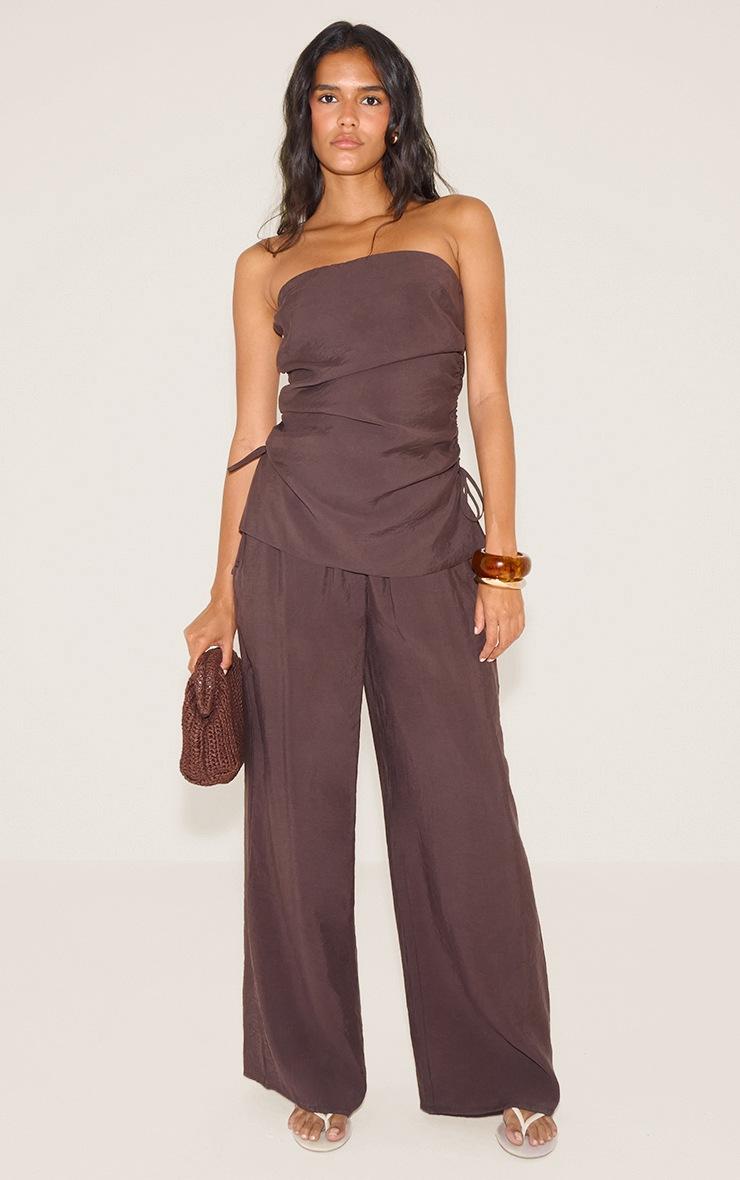 Pretty Little Thing Chocolate Woven Ruched Bandeau Top