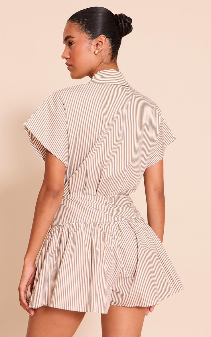 Pretty Little Thing Chocolate Woven Striped Cinched Romper