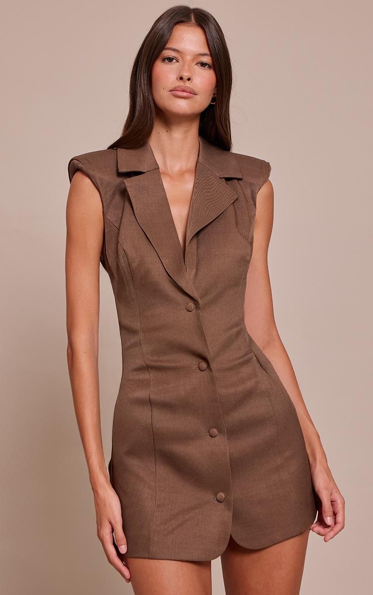 Pretty Little Thing Chocolate Woven Structured Sleeveless Bodycon Dress