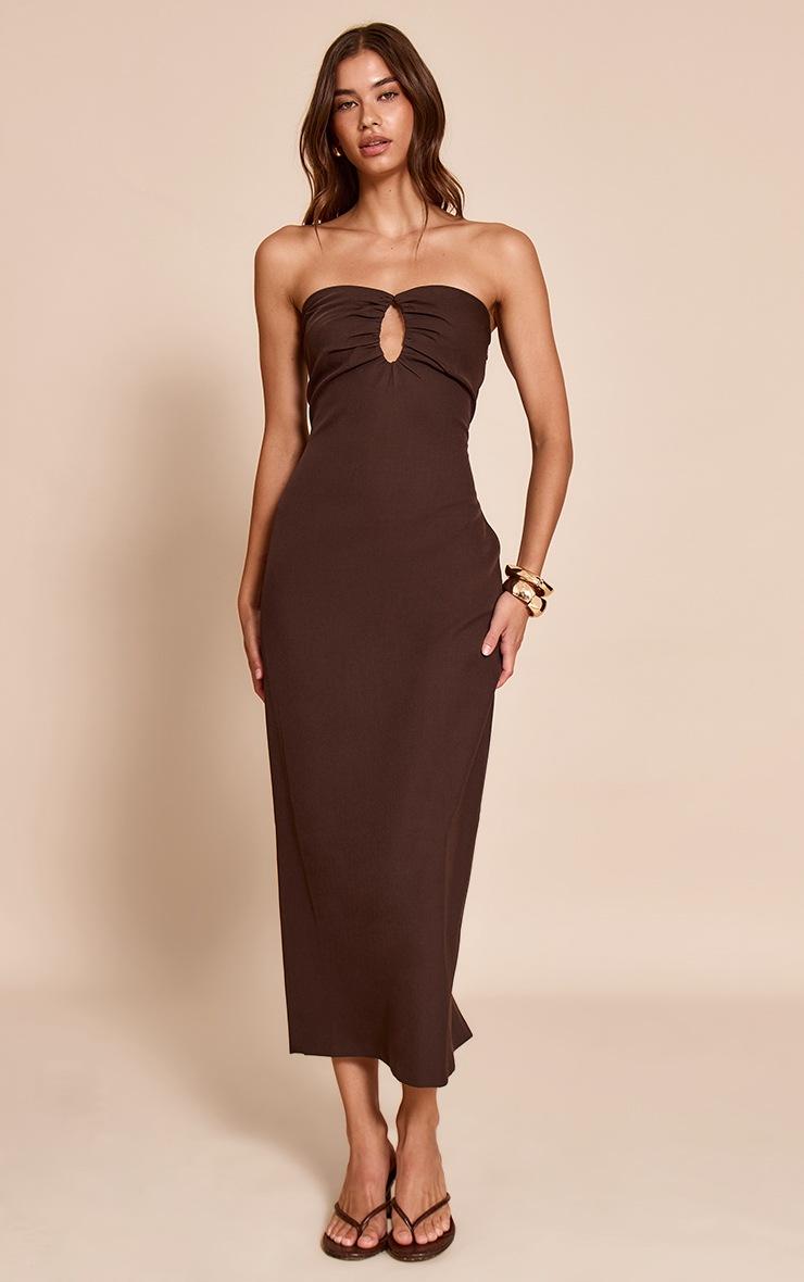 Pretty Little Thing Chocolate Woven Tailored Cut Out Detail Maxi Dress