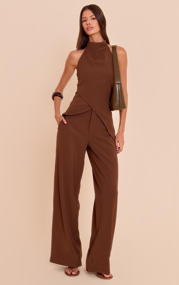 Pretty Little Thing Chocolate Woven Tailored Straight Leg Pant