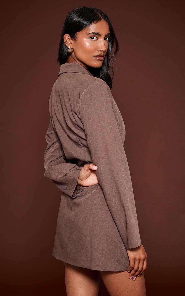 Pretty Little Thing Chocolate Woven Tortoise Button Blazer Dress