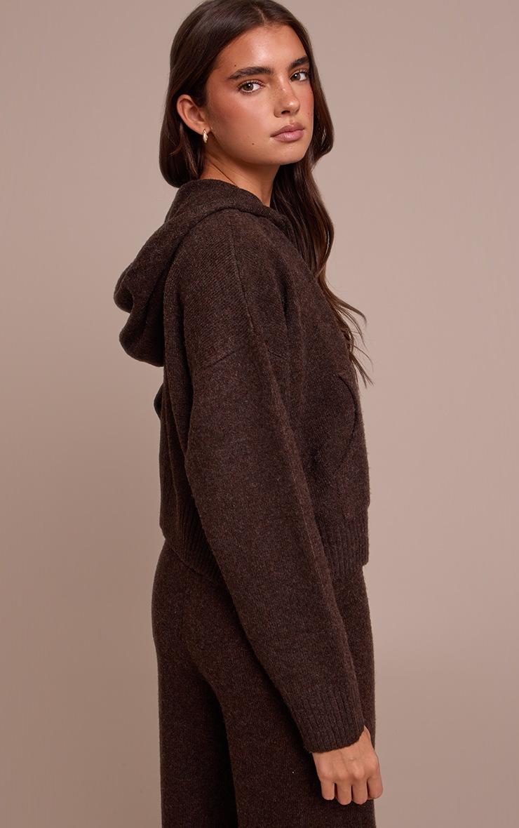 Pretty Little Thing Chocolate Zip Through Knitted Hoodie