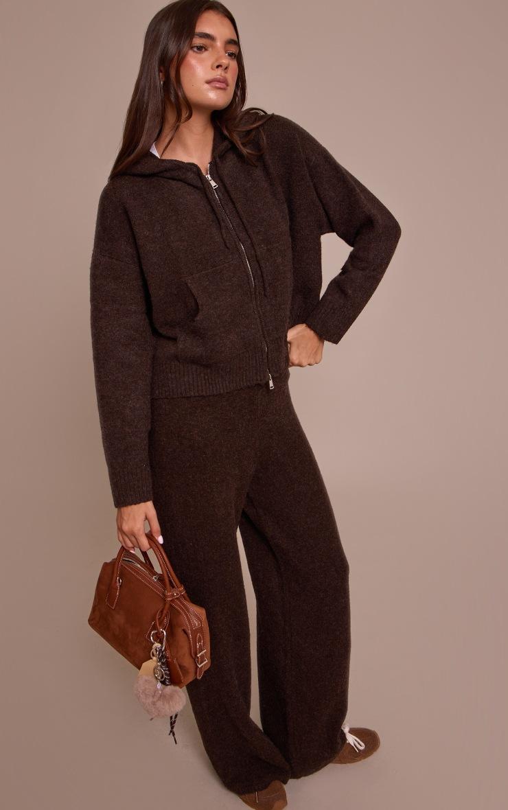 Pretty Little Thing Chocolate Zip Through Knitted Hoodie