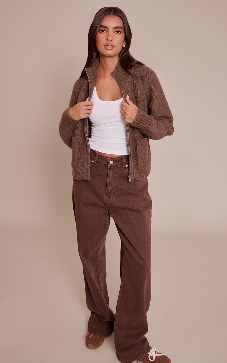 Pretty Little Thing Chocolate Zip Up Pocket Detail Knitted Cardigan