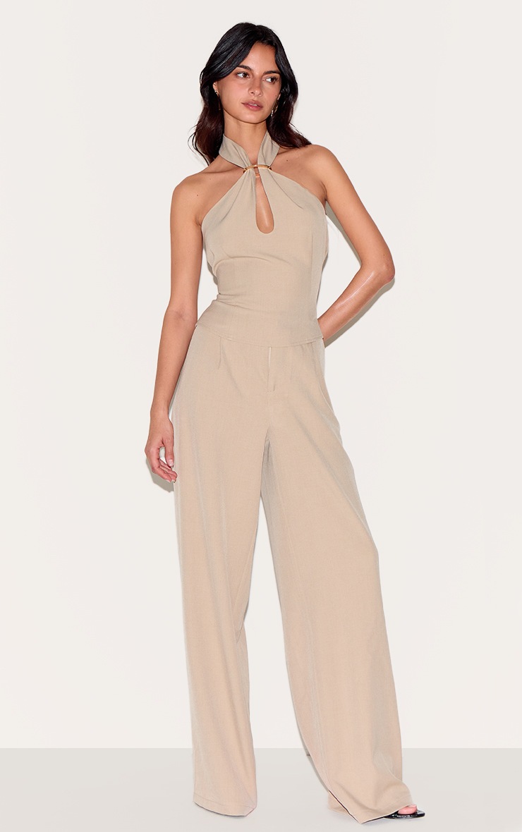 Pretty Little Thing Clay Trim Detail Halterneck Tailored Top