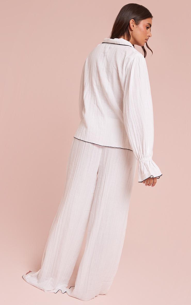 Pretty Little Thing Contrast Piping Frill Sleeve Wide Leg Pyjamas