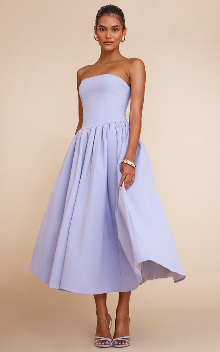 Pretty Little Thing Cornflower Blue Woven Bandeau Ruched Skater Midaxi Dress