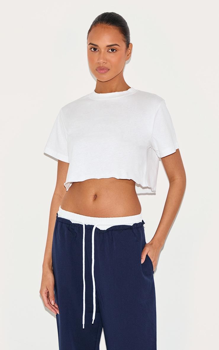 Pretty Little Thing Cotton White Oversized Crop T-Shirt