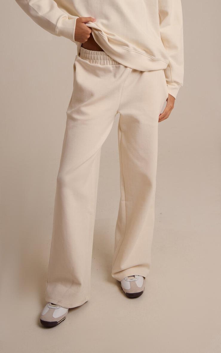 Pretty Little Thing Cream 350 GSM Interlock Wide Leg Sweatpants