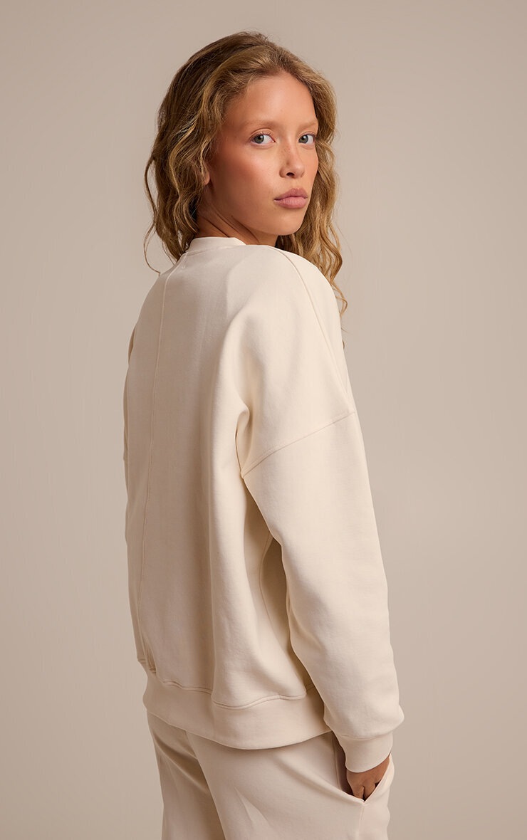 Pretty Little Thing Cream 350 GSM Interlock Wide Leg Sweatpants