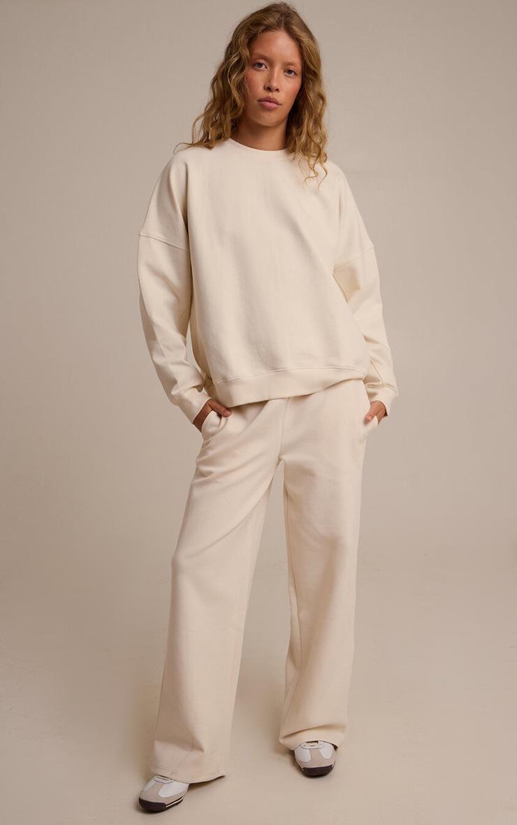 Pretty Little Thing Cream 350 GSM Interlock Wide Leg Sweatpants