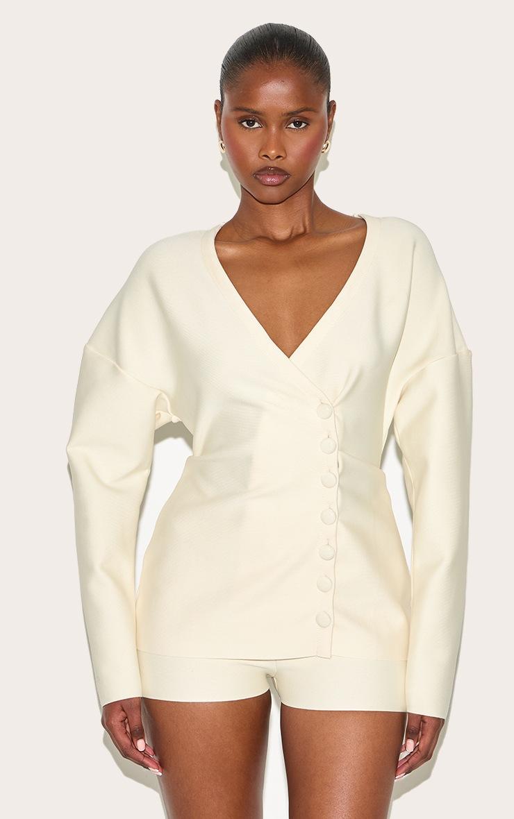Pretty Little Thing Cream Bandage Button Up Cardigan Romper