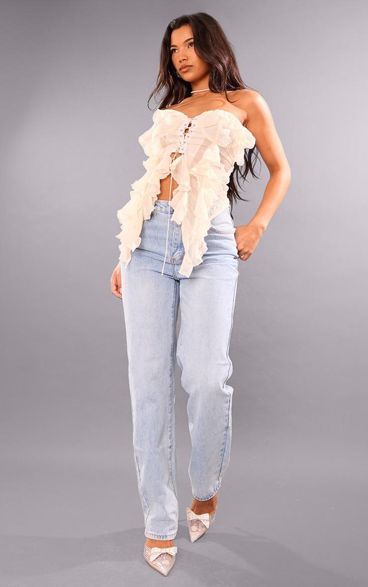 Pretty Little Thing Cream Bandeau Chiffon Ruffle Lace Up Corset