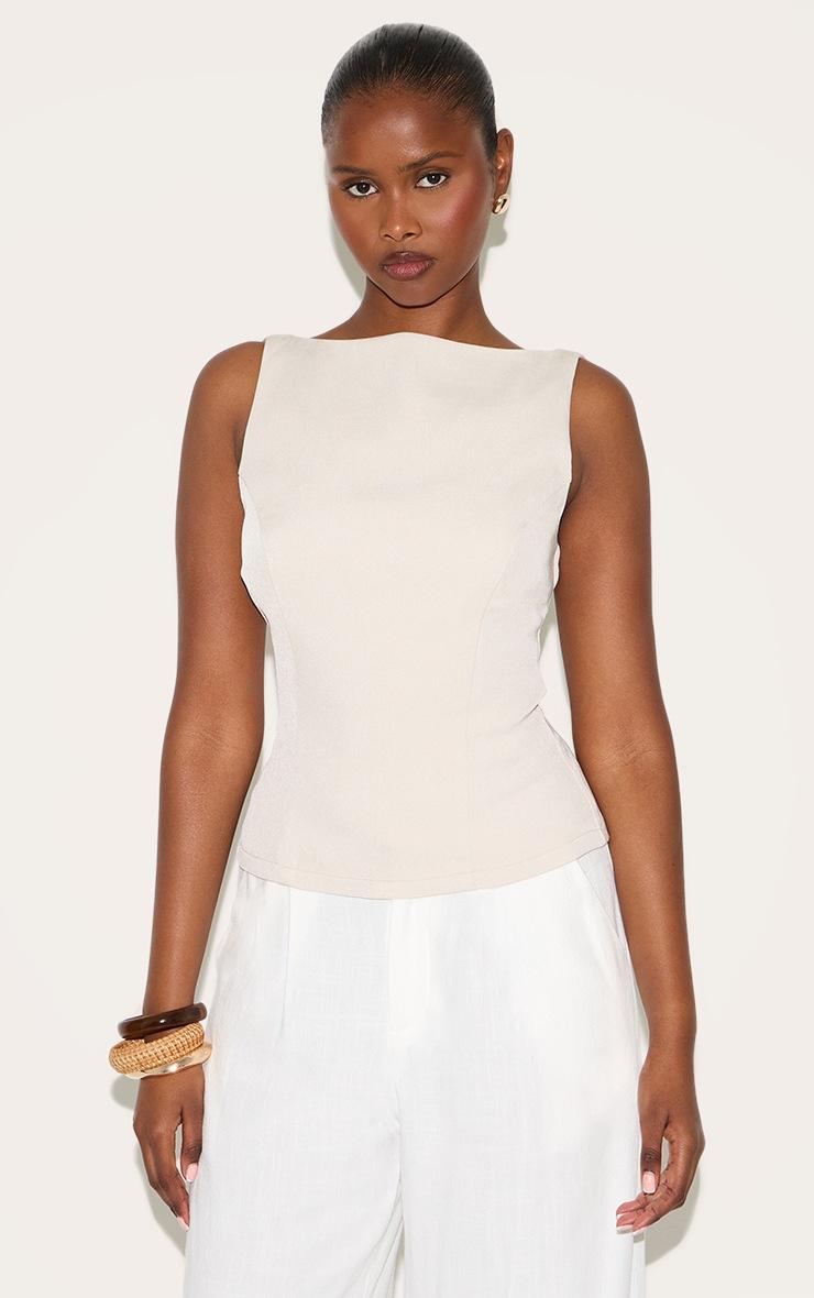 Pretty Little Thing Cream Boatneck Button Back Long Top