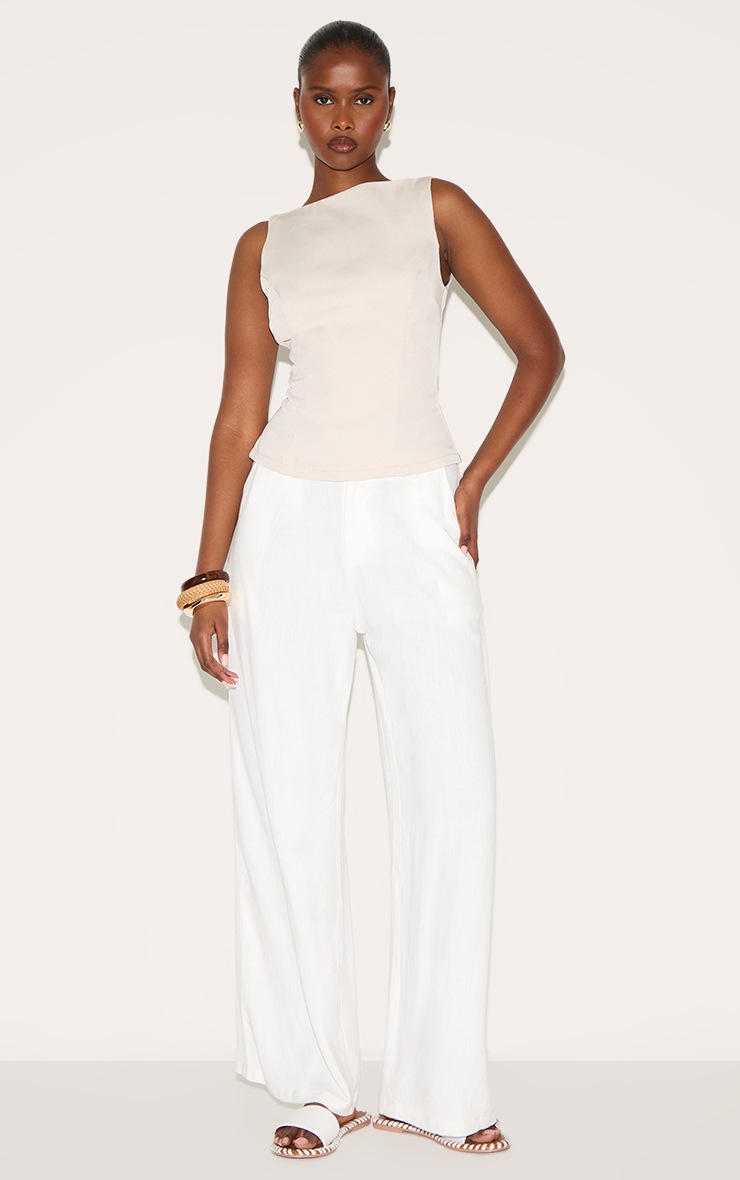 Pretty Little Thing Cream Boatneck Button Back Long Top