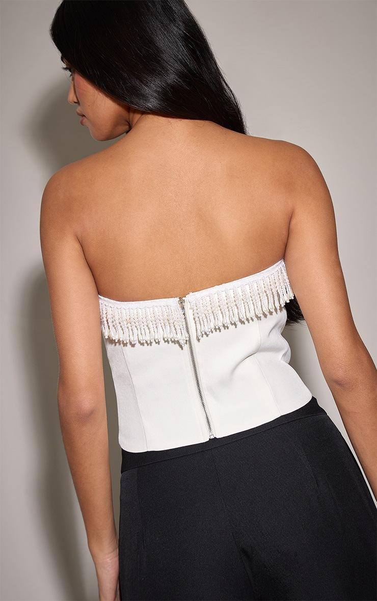 Pretty Little Thing Cream Boned Pearl Tassel Trim Corset