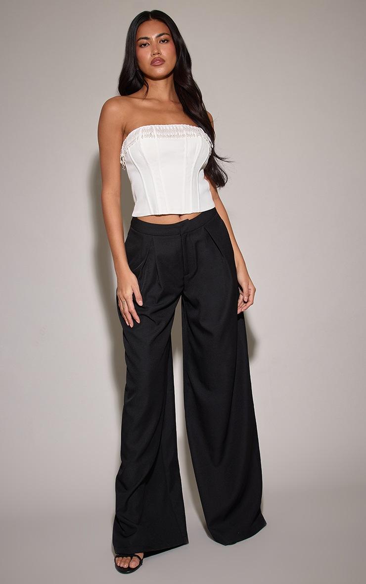 Pretty Little Thing Cream Boned Pearl Tassel Trim Corset