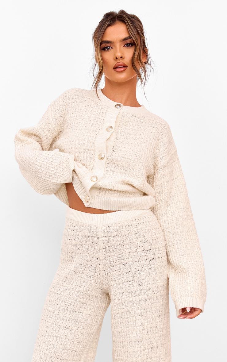 Pretty Little Thing Cream Boucle Knit Button Up Cardigan