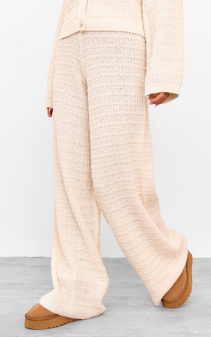 Pretty Little Thing Cream Boucle Knit Wide Leg Pants