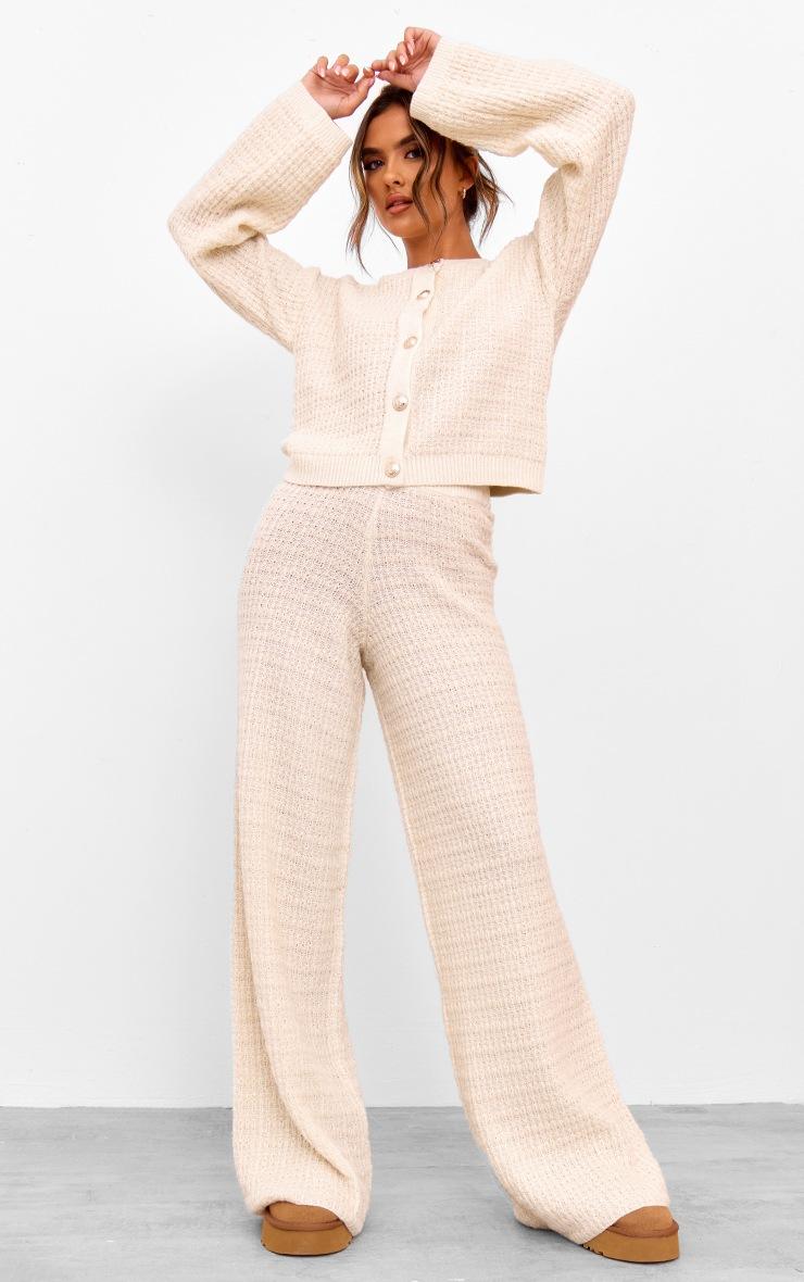 Pretty Little Thing Cream Boucle Knit Wide Leg Pants