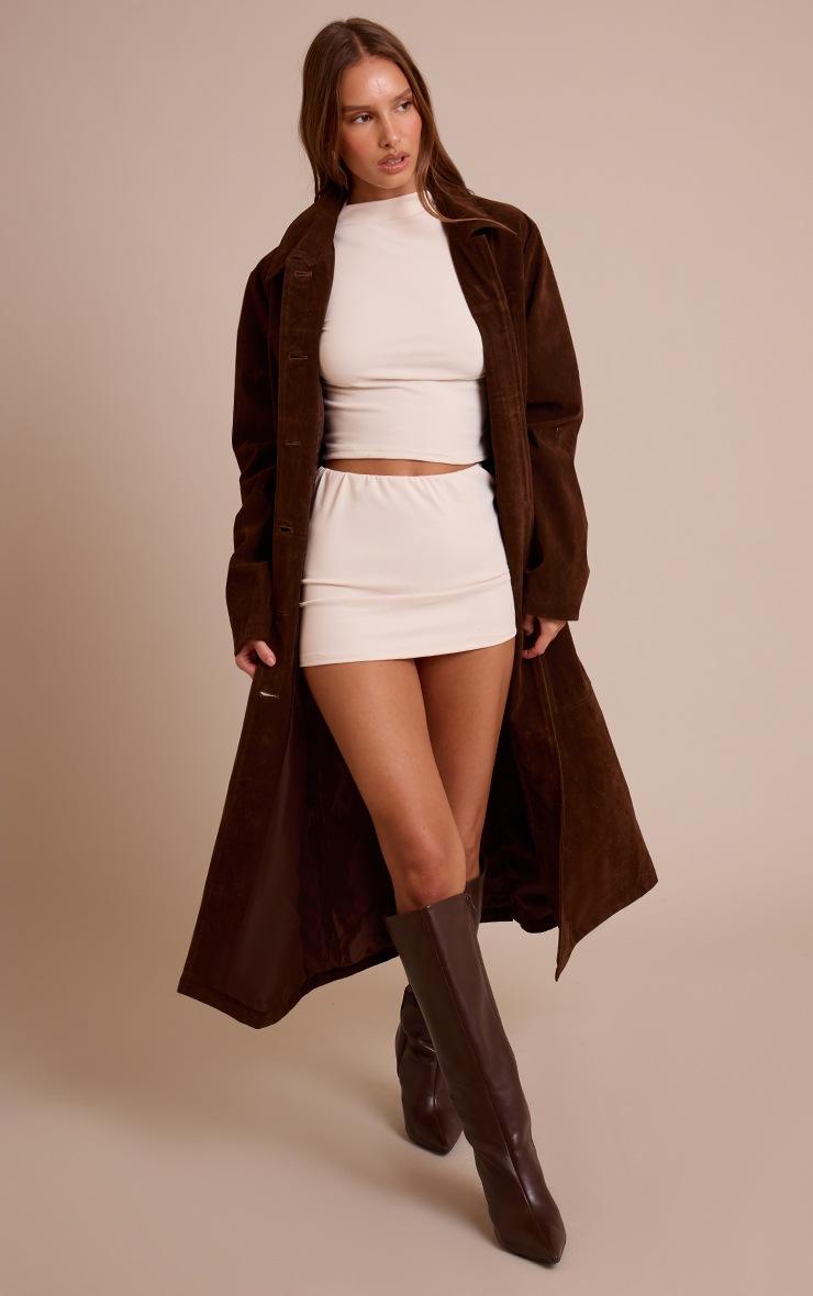 Pretty Little Thing Cream Brushed Rib Elasticated Waist Mini Skirt